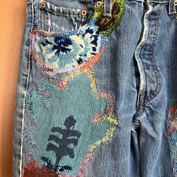 šHOST PICKš RARE! ONE OF A KIND! Leviās 501 Jeans Upcycled Patched Embroidered - Picture 10 of 17